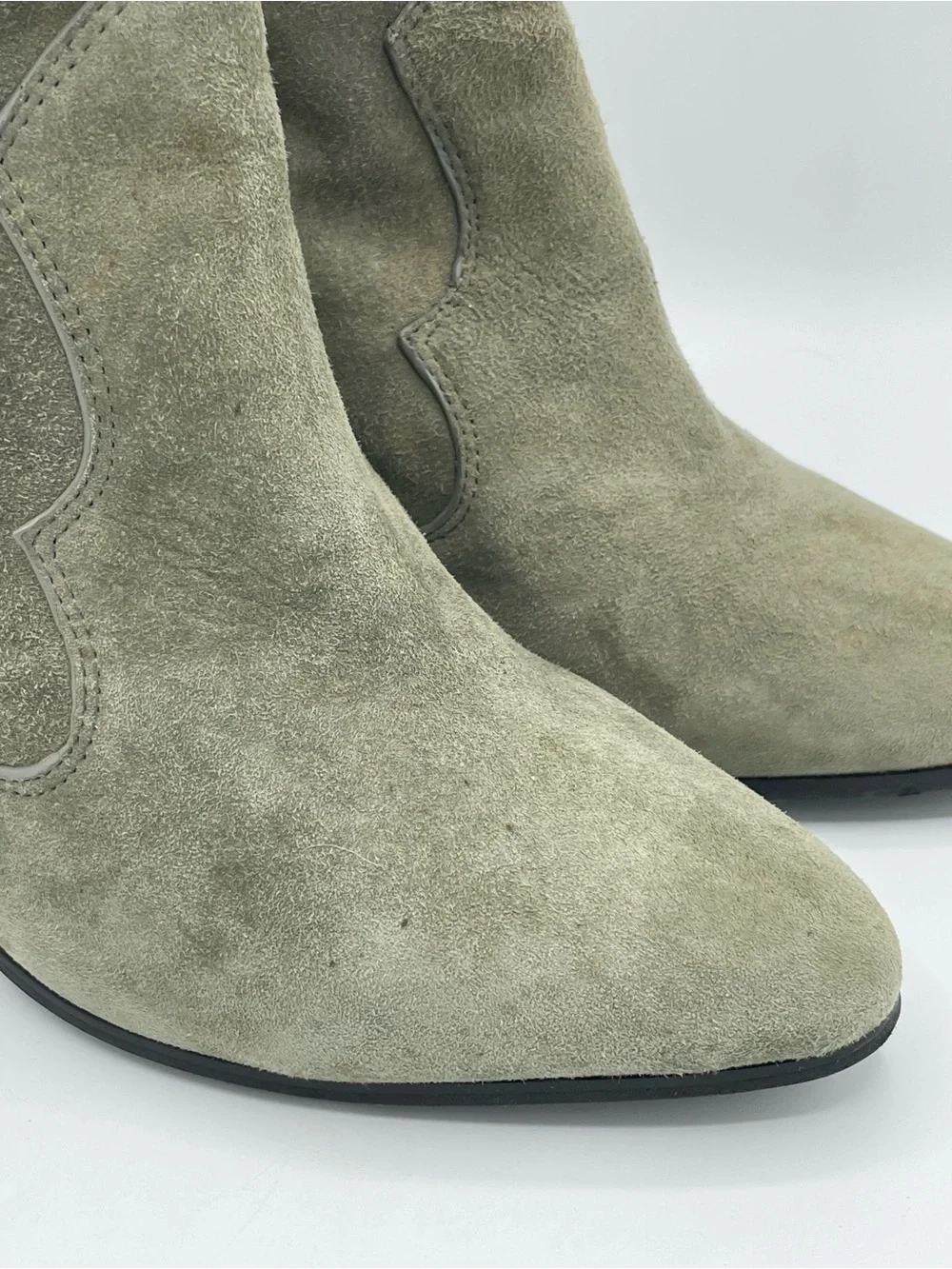 RAYE Olive Suede Ankle Booties with Block Heel